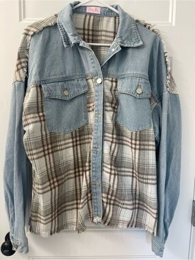 M - plaid mixed fabric and light weight long sleeve
